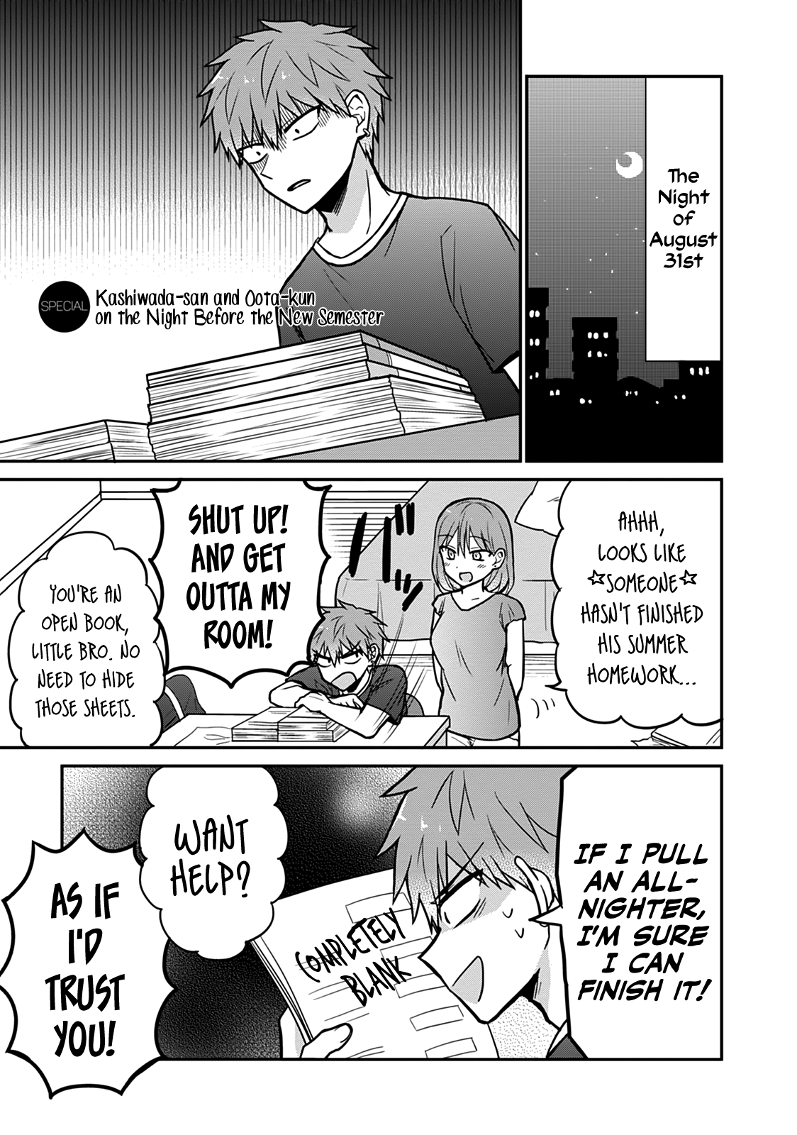 Expressionless Kashiwada-San And Emotional Oota-Kun Vol.3 Chapter 37.5: Kashiwada-San And Oota-Kun On The Night Before The New Semester - Picture 1